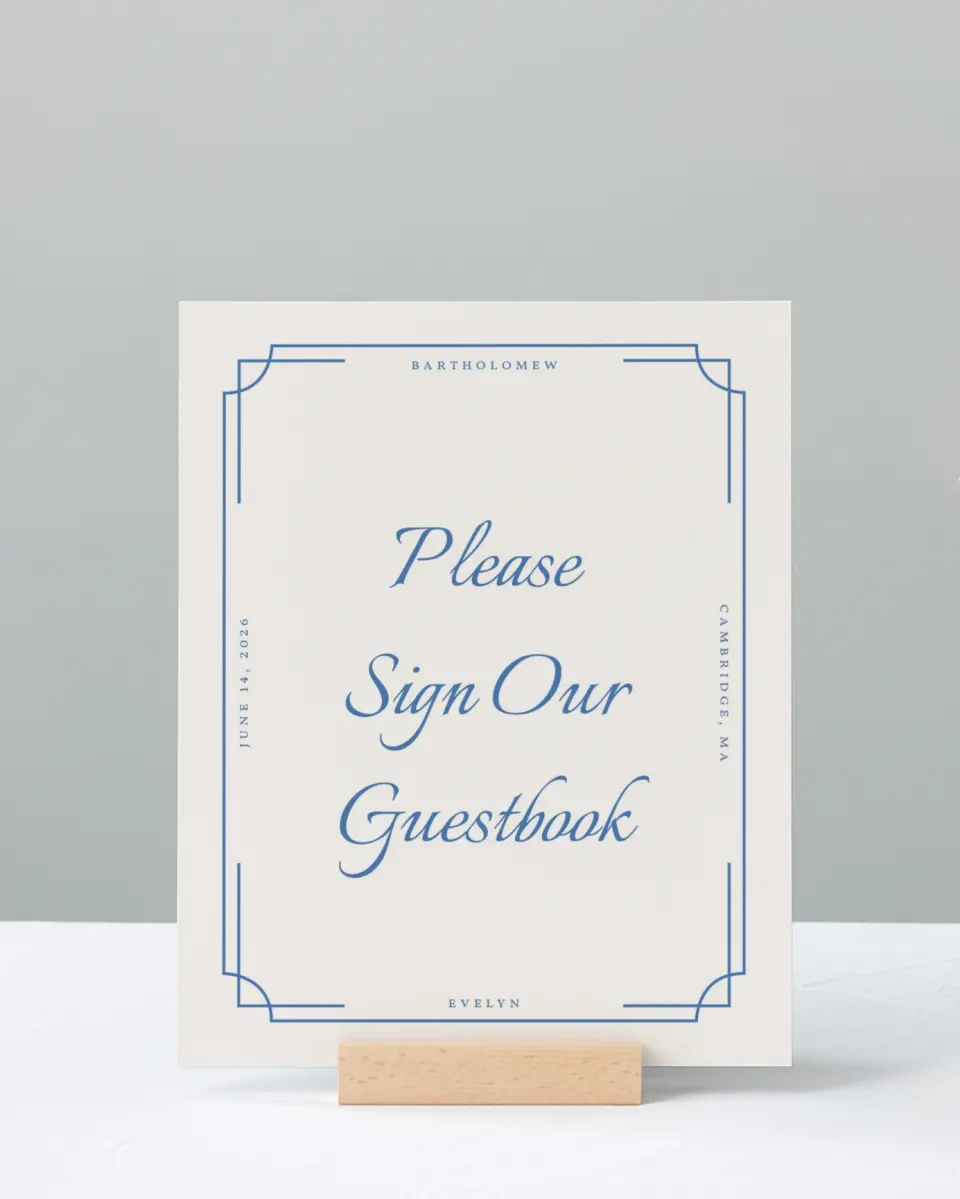 This is a 8" x 10" Guest Book Sign called Cambridge printed in full color with Gold foil