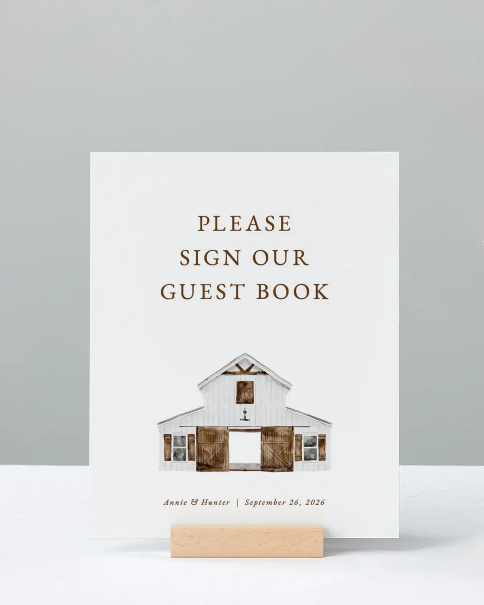 This is a 8" x 10" Guest Book Sign called Cedarhill Crossing printed in full color with Silver foil