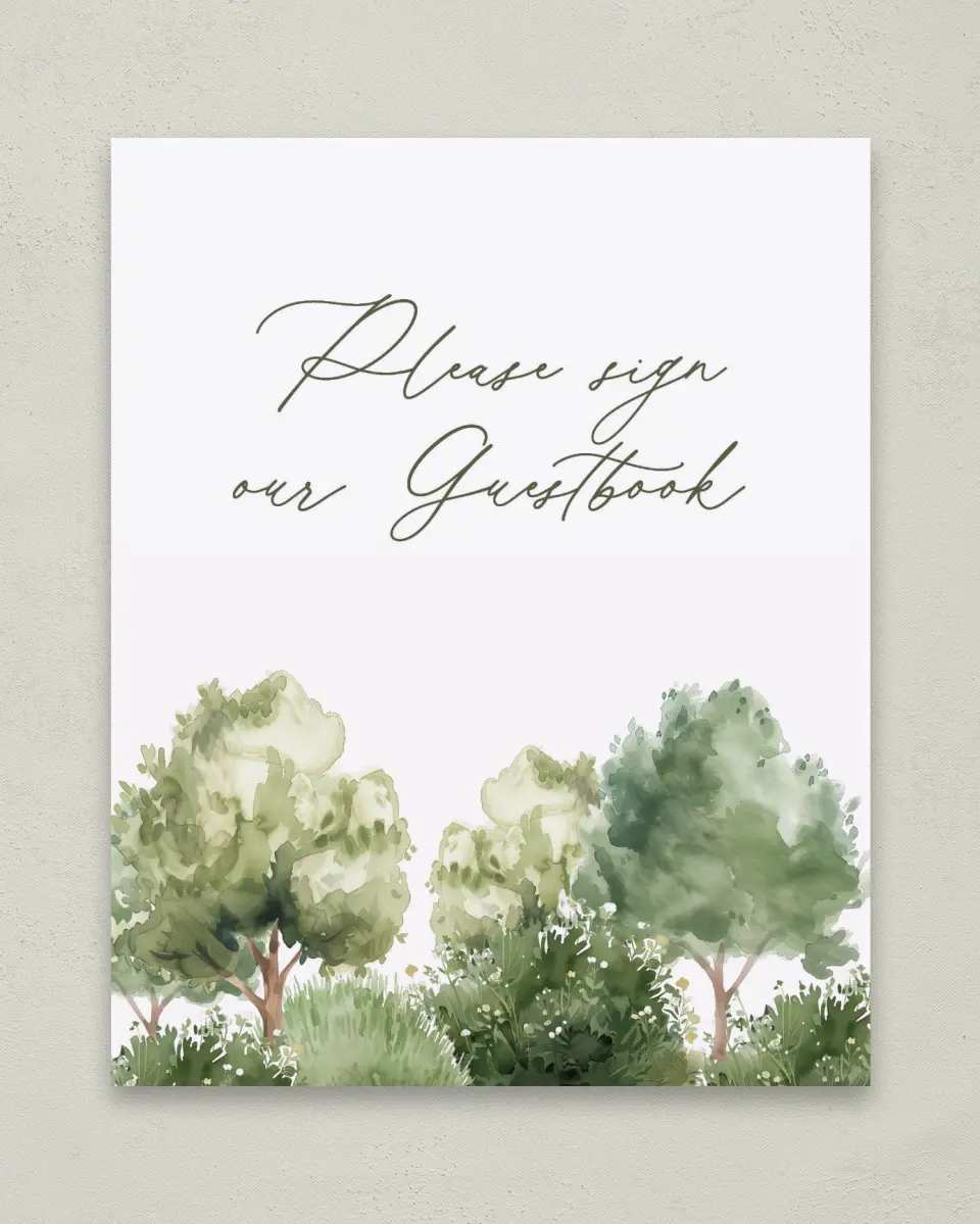 This is a 8" x 10" Guest Book Sign called Willowmere printed in full color