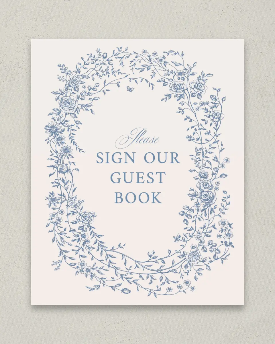 This is a 8" x 10" Guest Book Sign called Vintage Reverie printed in full color