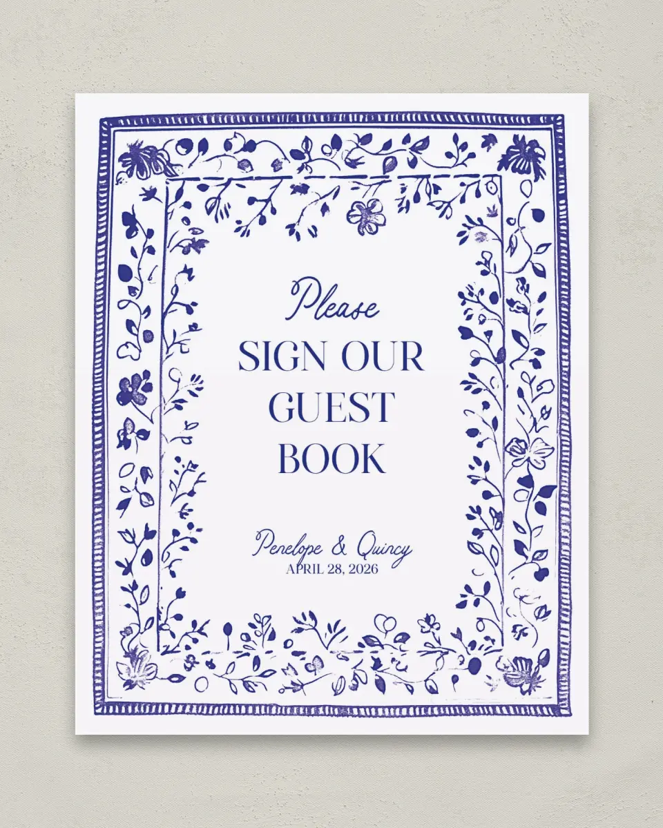 This is a 8" x 10" Guest Book Sign called Storybook Garden printed in full color