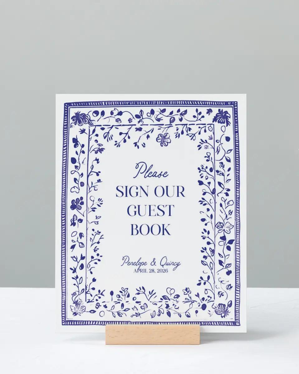This is a 8" x 10" Guest Book Sign called Storybook Garden printed in full color