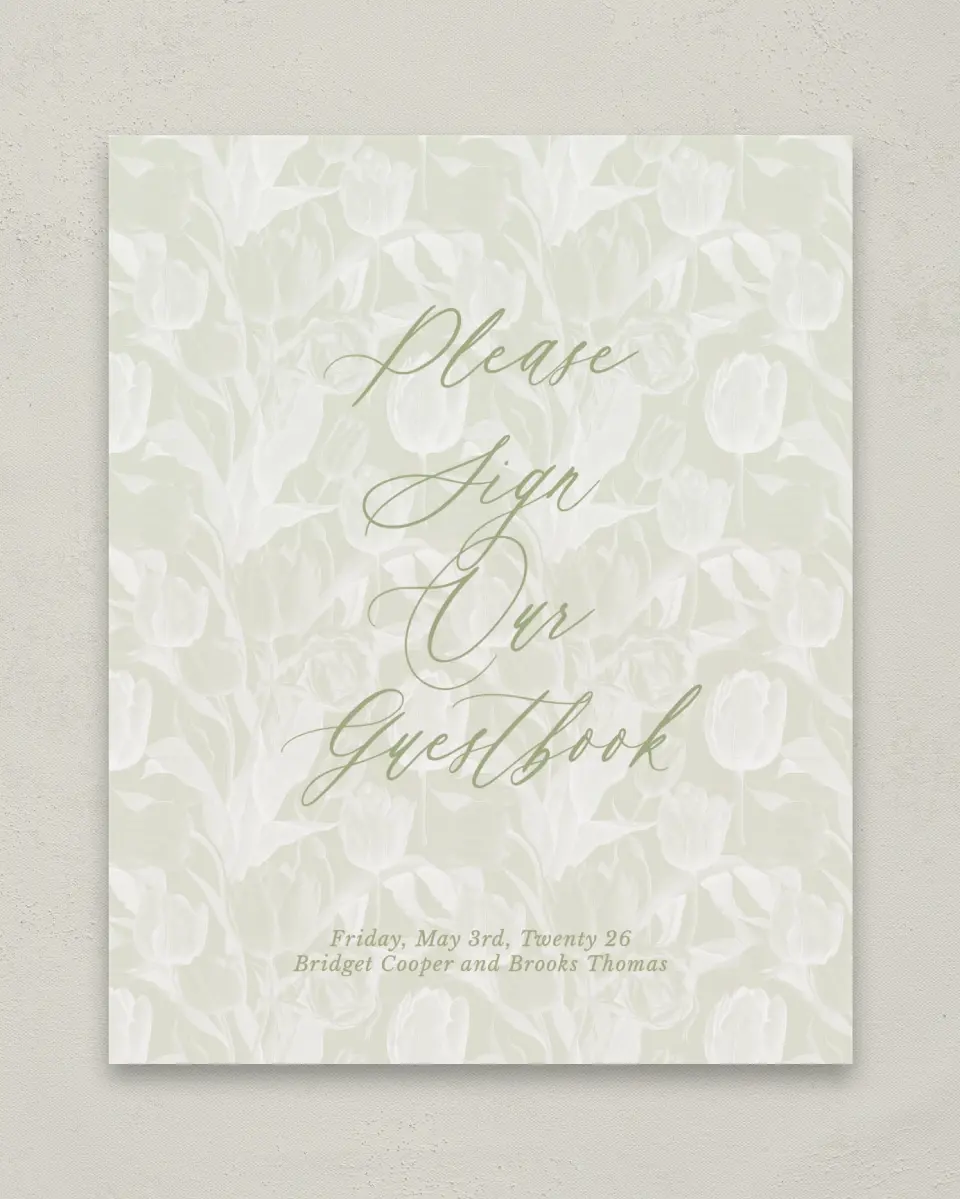This is a 8" x 10" Guest Book Sign called Timeless Tulips printed in full color
