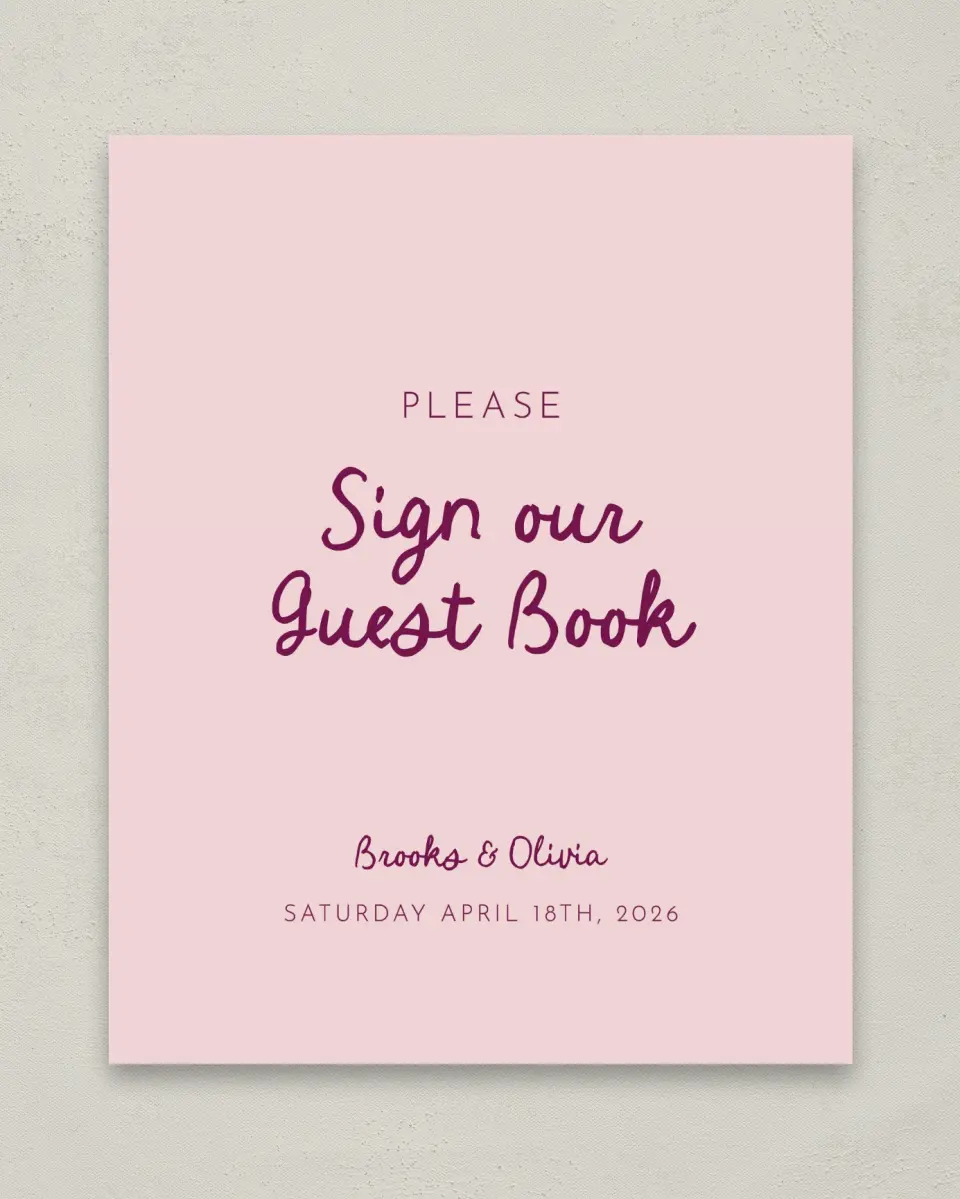 This is a 8" x 10" Guest Book Sign called Scalloped Elegance printed in full color with Silver foil