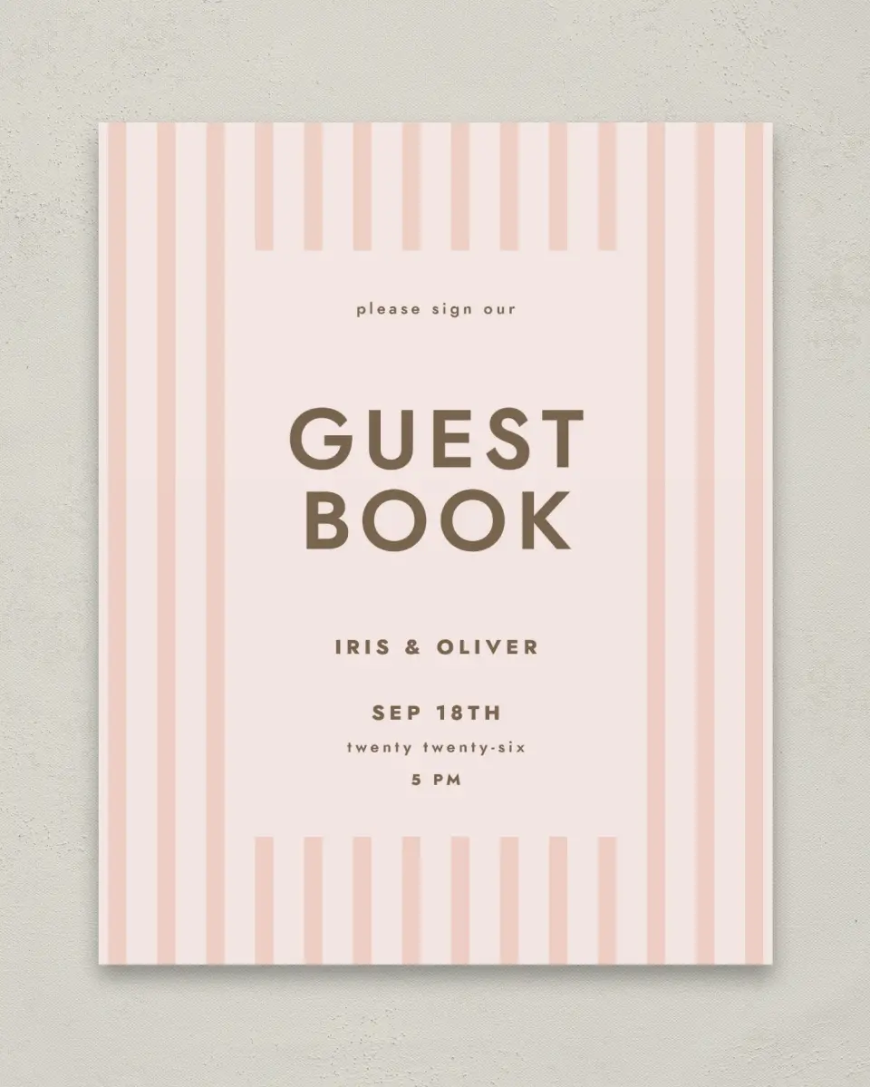 This is a 8" x 10" Guest Book Sign called Serendipity & Stripes printed in full color
