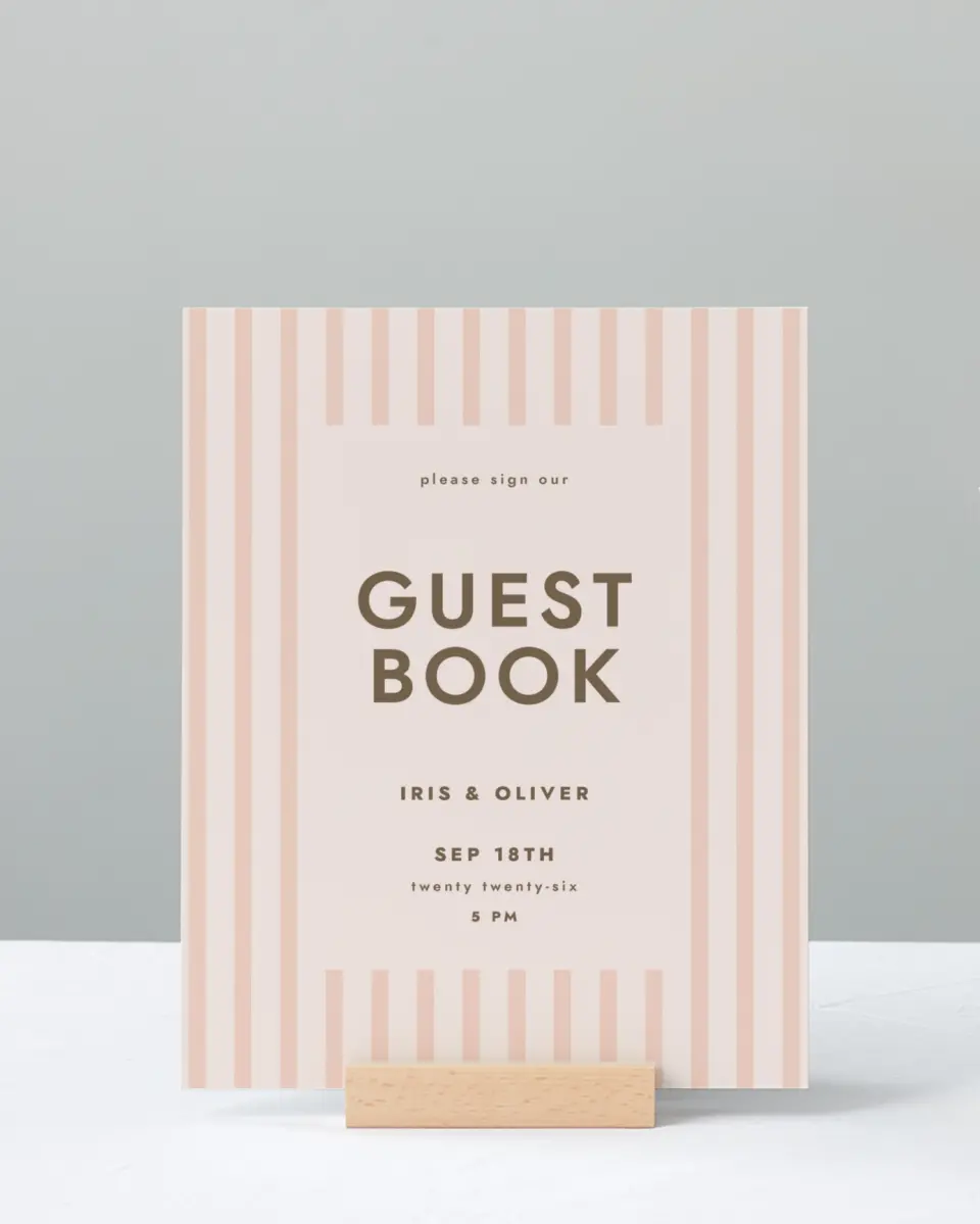 This is a 8" x 10" Guest Book Sign called Serendipity & Stripes printed in full color