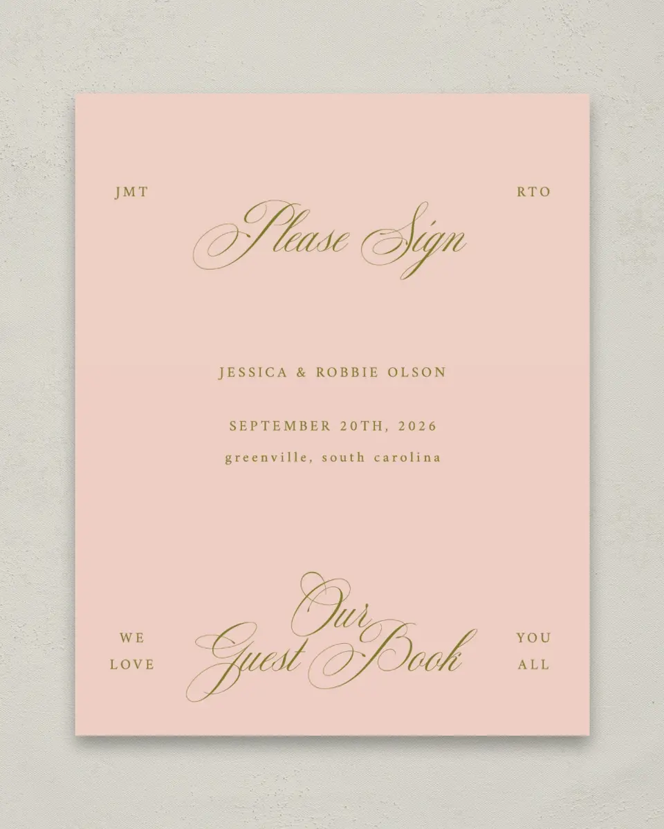 This is a 8" x 10" Guest Book Sign called Love Off Script printed in full color
