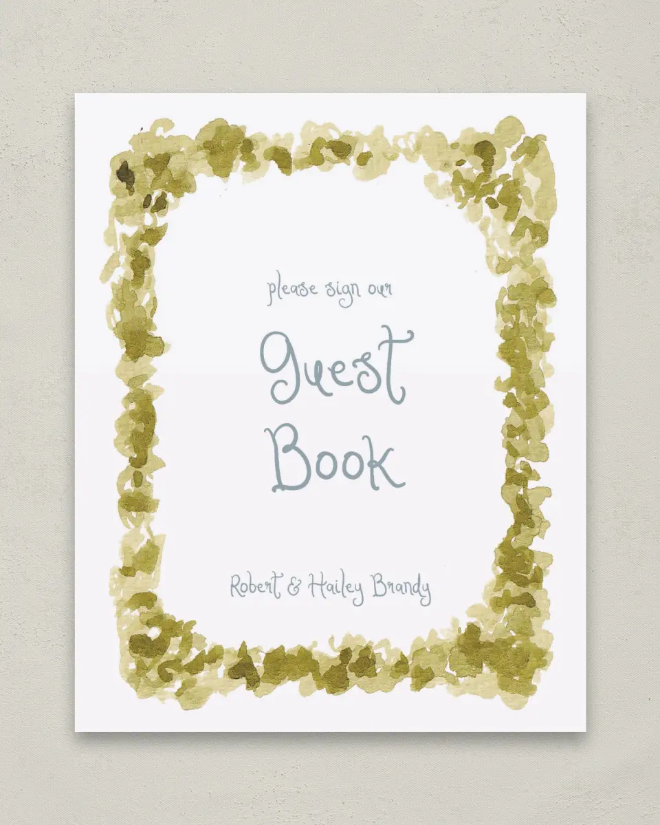This is a 8" x 10" Guest Book Sign called Soft Meadows printed in full color