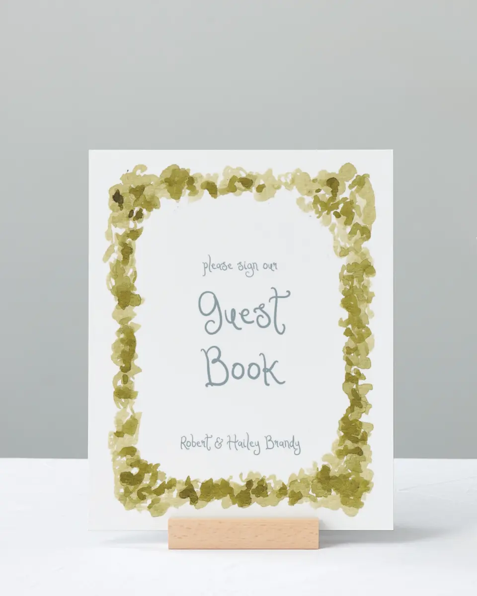 This is a 8" x 10" Guest Book Sign called Soft Meadows printed in full color