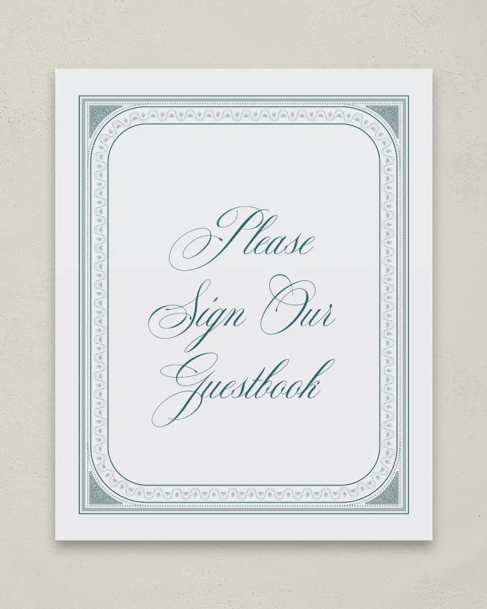 This is a 8" x 10" Guest Book Sign called Delicate Vintage printed in full color