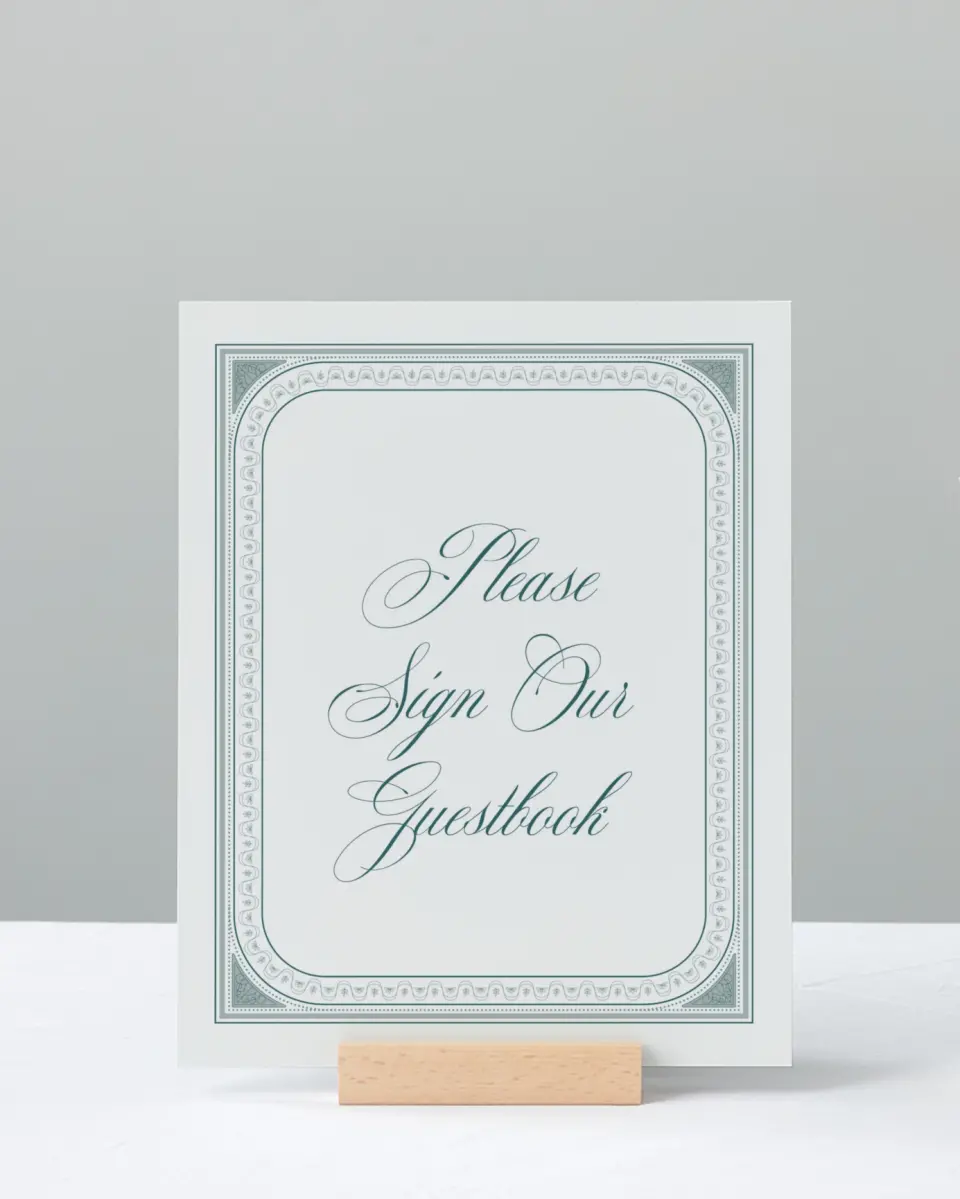 This is a 8" x 10" Guest Book Sign called Delicate Vintage printed in full color