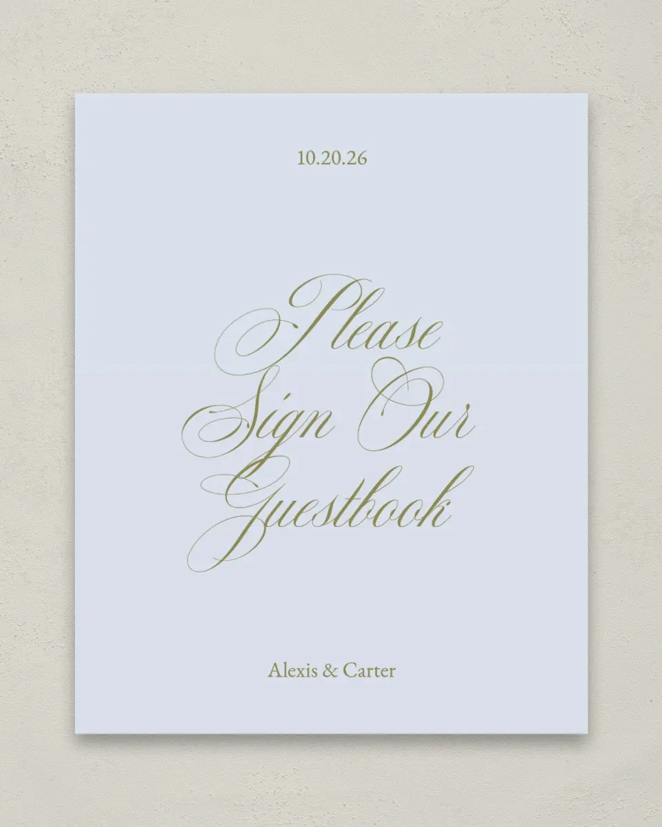 This is a 8" x 10" Guest Book Sign called Signature Vows printed in full color