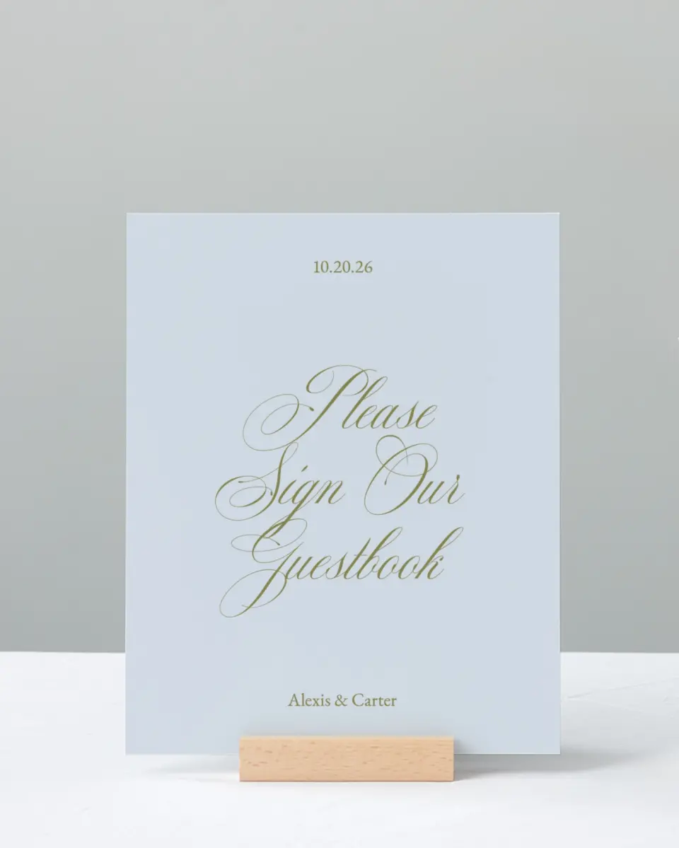 This is a 8" x 10" Guest Book Sign called Signature Vows printed in full color