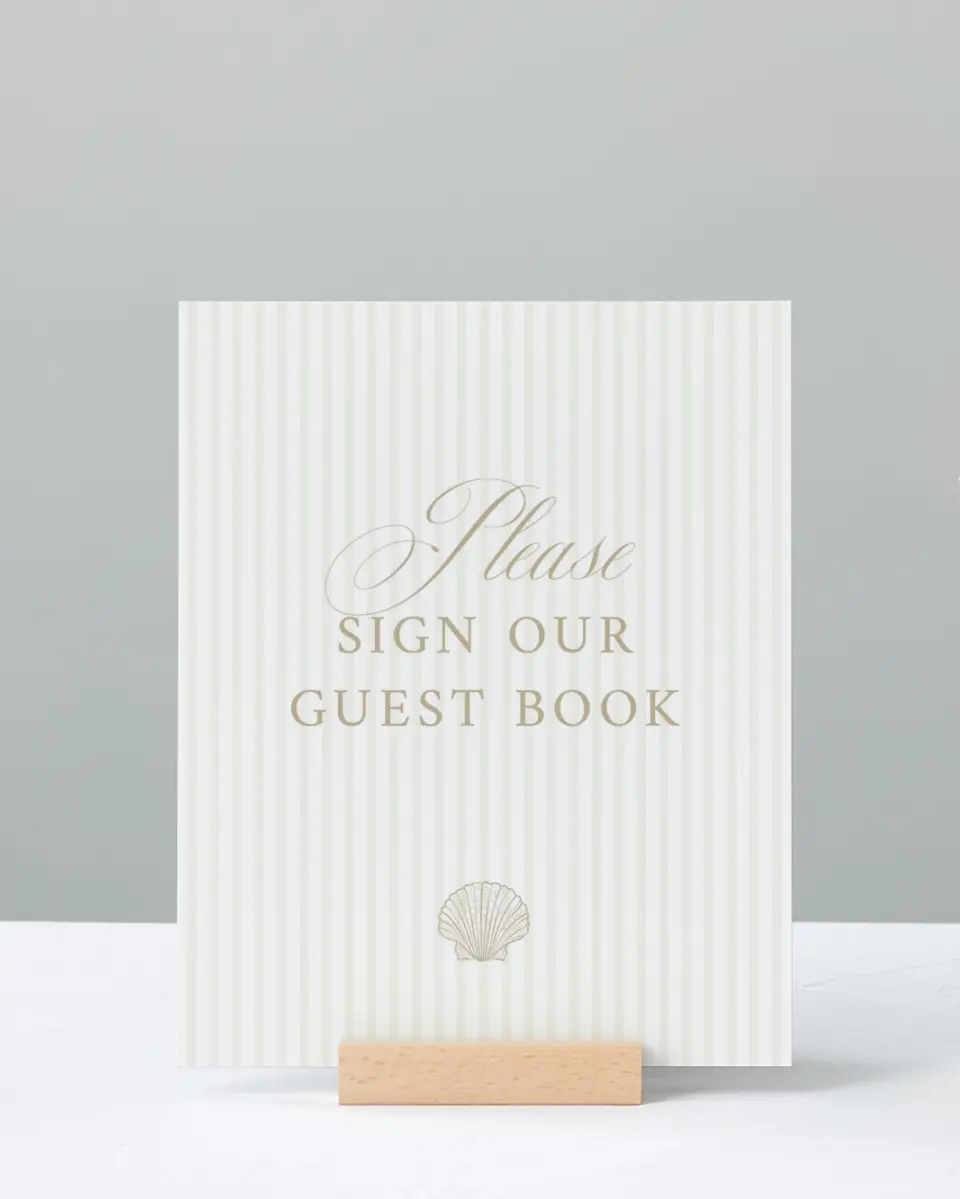 This is a 8" x 10" Guest Book Sign called Elegant Shell printed in full color