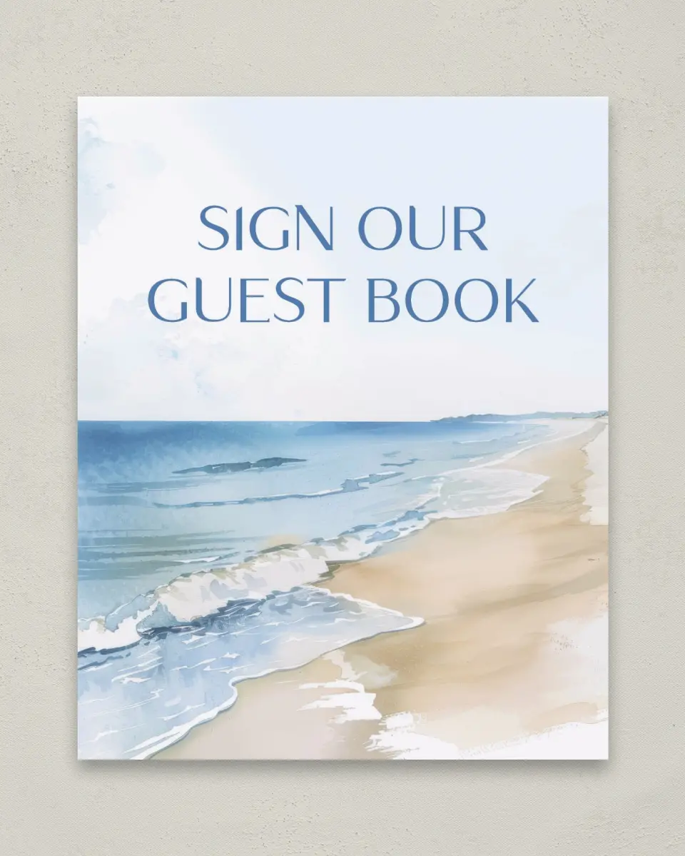 This is a 8" x 10" Guest Book Sign called Seaside Serenade printed in full color