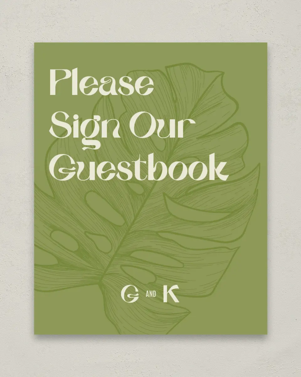 This is a 8" x 10" Guest Book Sign called Zephyr printed in full color