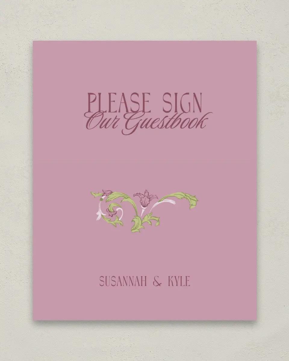 This is a 8" x 10" Guest Book Sign called Ornate Garden printed in full color