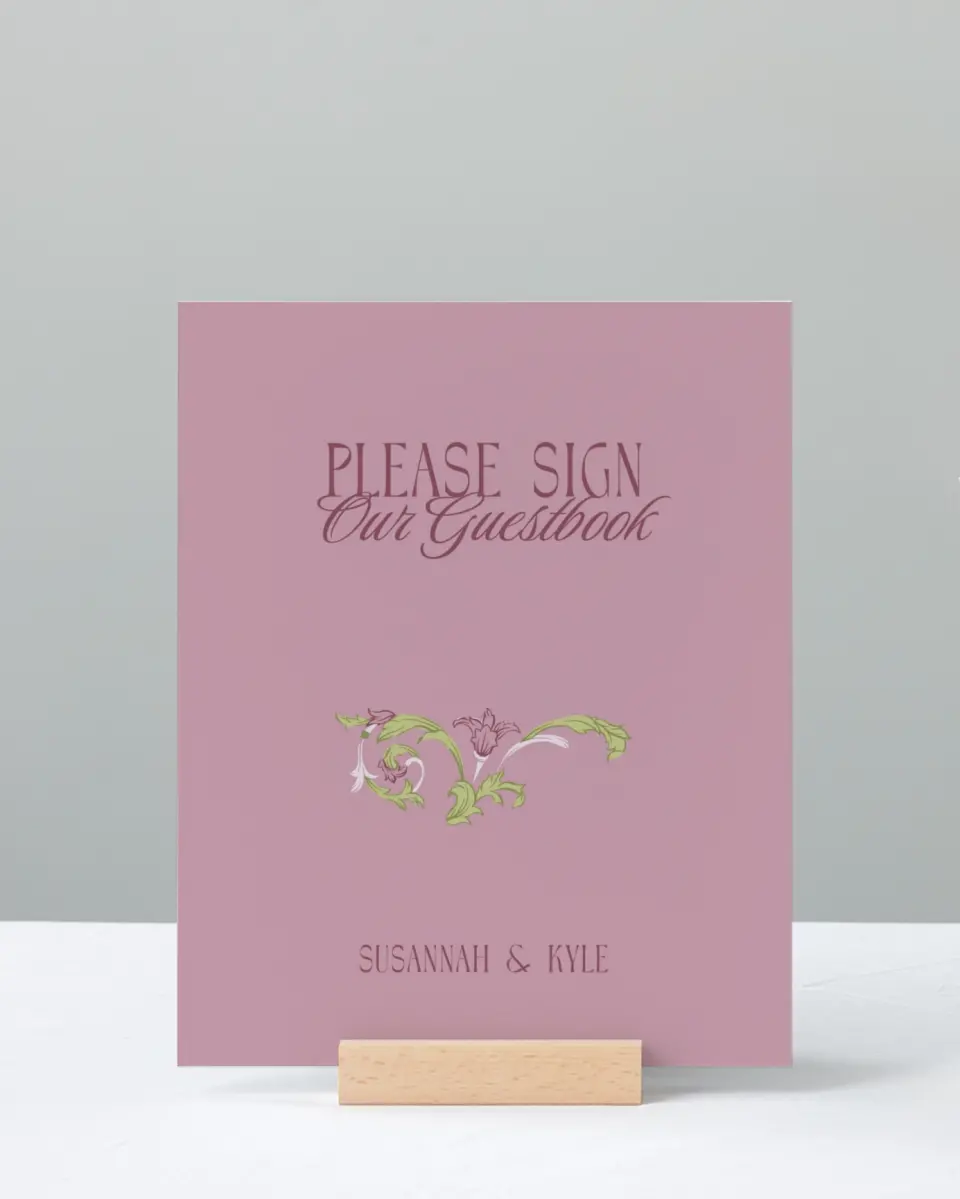 This is a 8" x 10" Guest Book Sign called Ornate Garden printed in full color