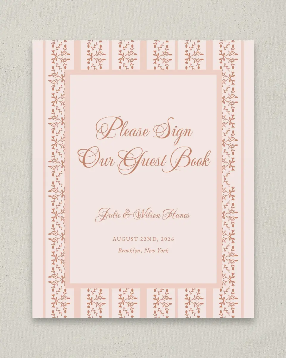 This is a 8" x 10" Guest Book Sign called Patterned Love printed in full color