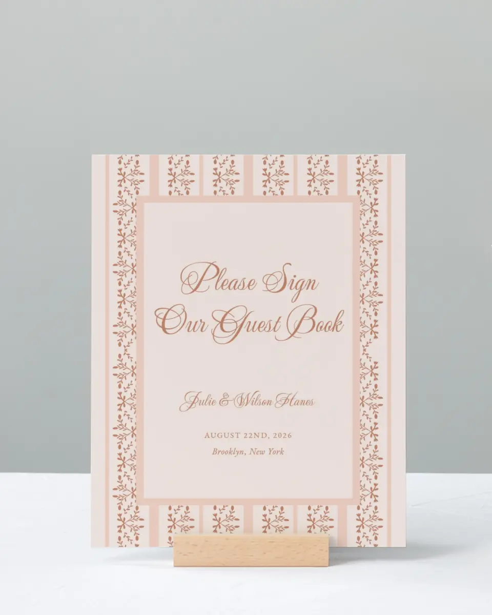 This is a 8" x 10" Guest Book Sign called Patterned Love printed in full color
