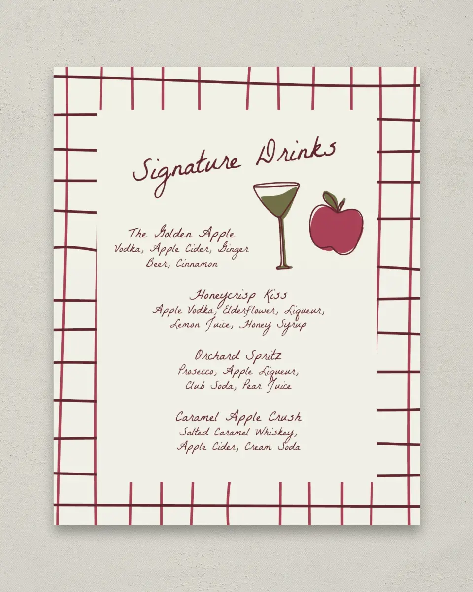 This is a 8" x 10" Bachelorette Party Thank You Card called Apple of His Eye printed in full color