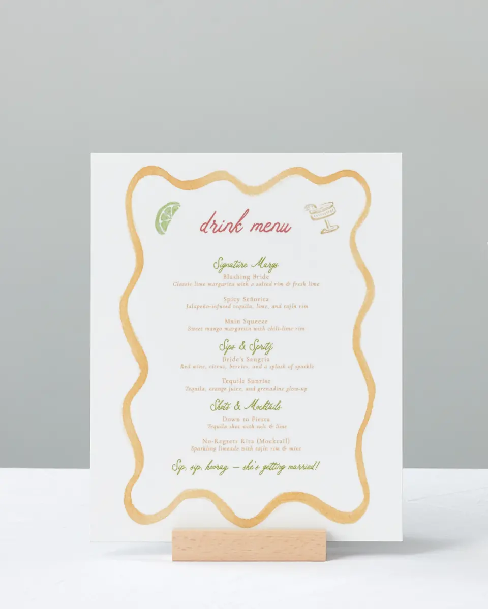 This is a 8" x 10" Bachelorette Party Thank You Card called Bride's Last Fiesta printed in full color