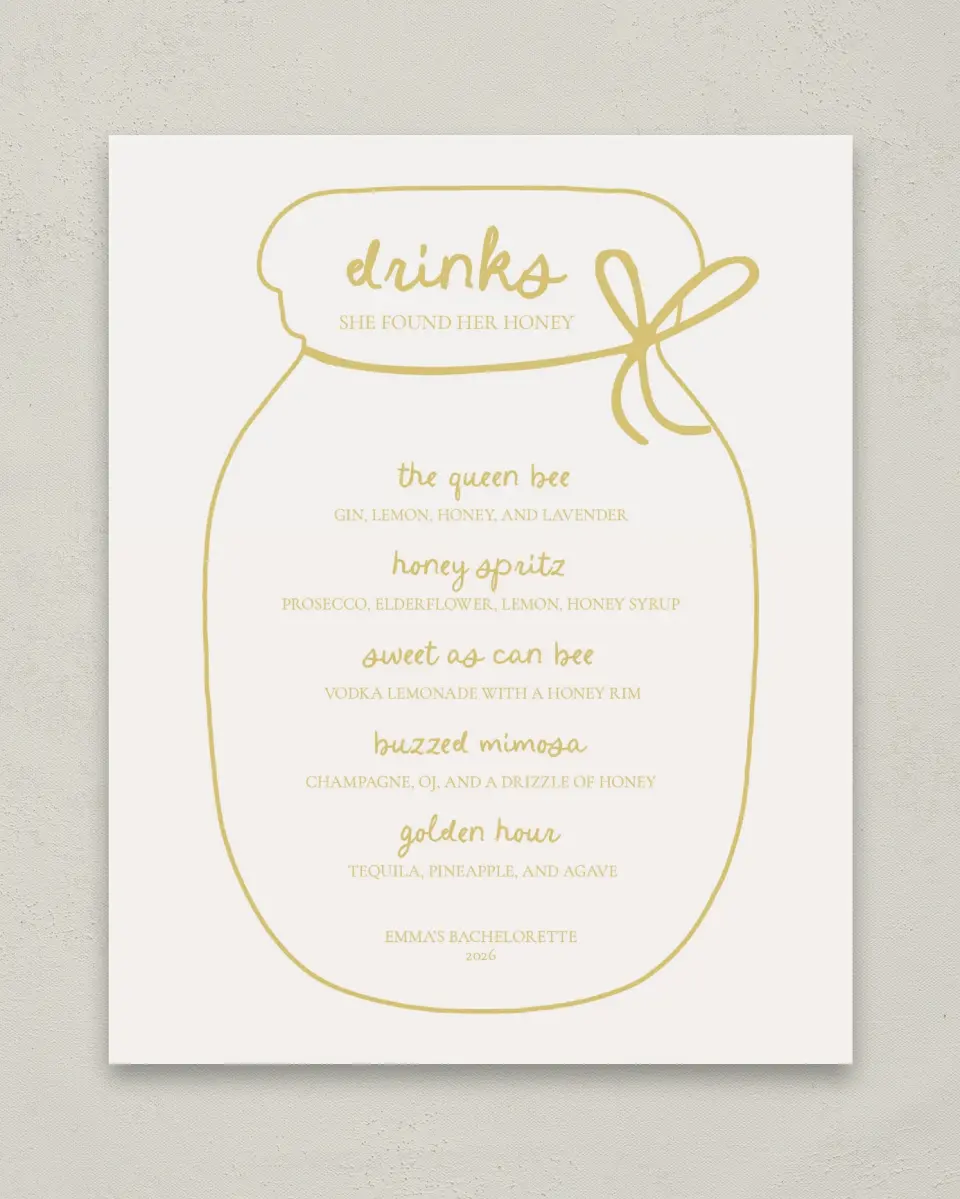This is a 8" x 10" Bachelorette Party Thank You Card called She Found her Honey printed in full color