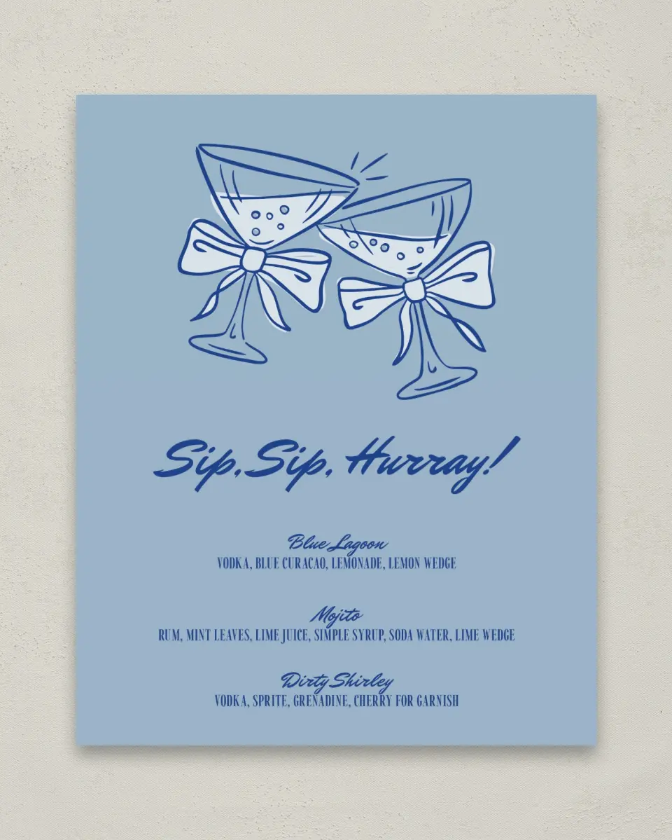 This is a 8" x 10" Bachelorette Party Thank You Card called Something Blue Before I Do printed in full color
