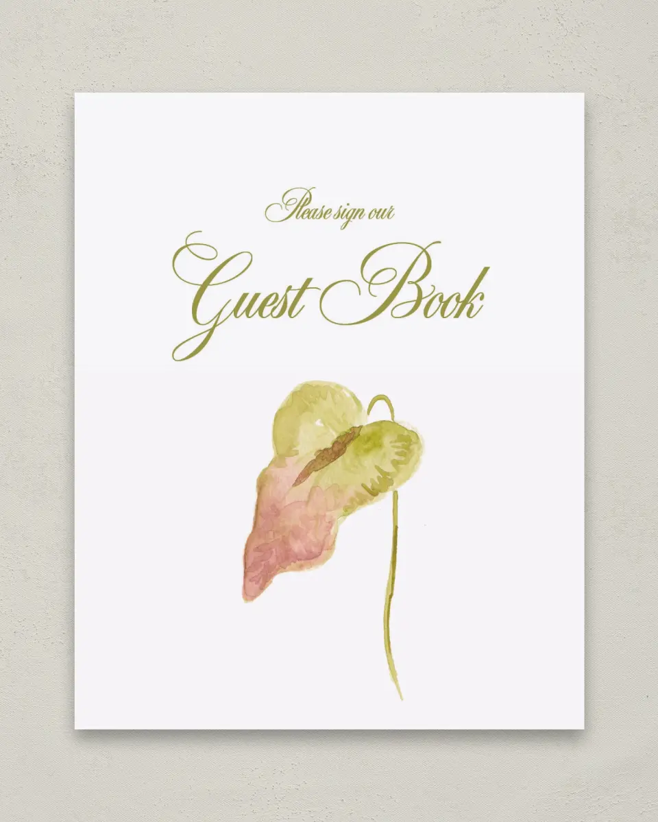 This is a 8" x 10" Guest Book Sign called Paradise in Bloom printed in full color