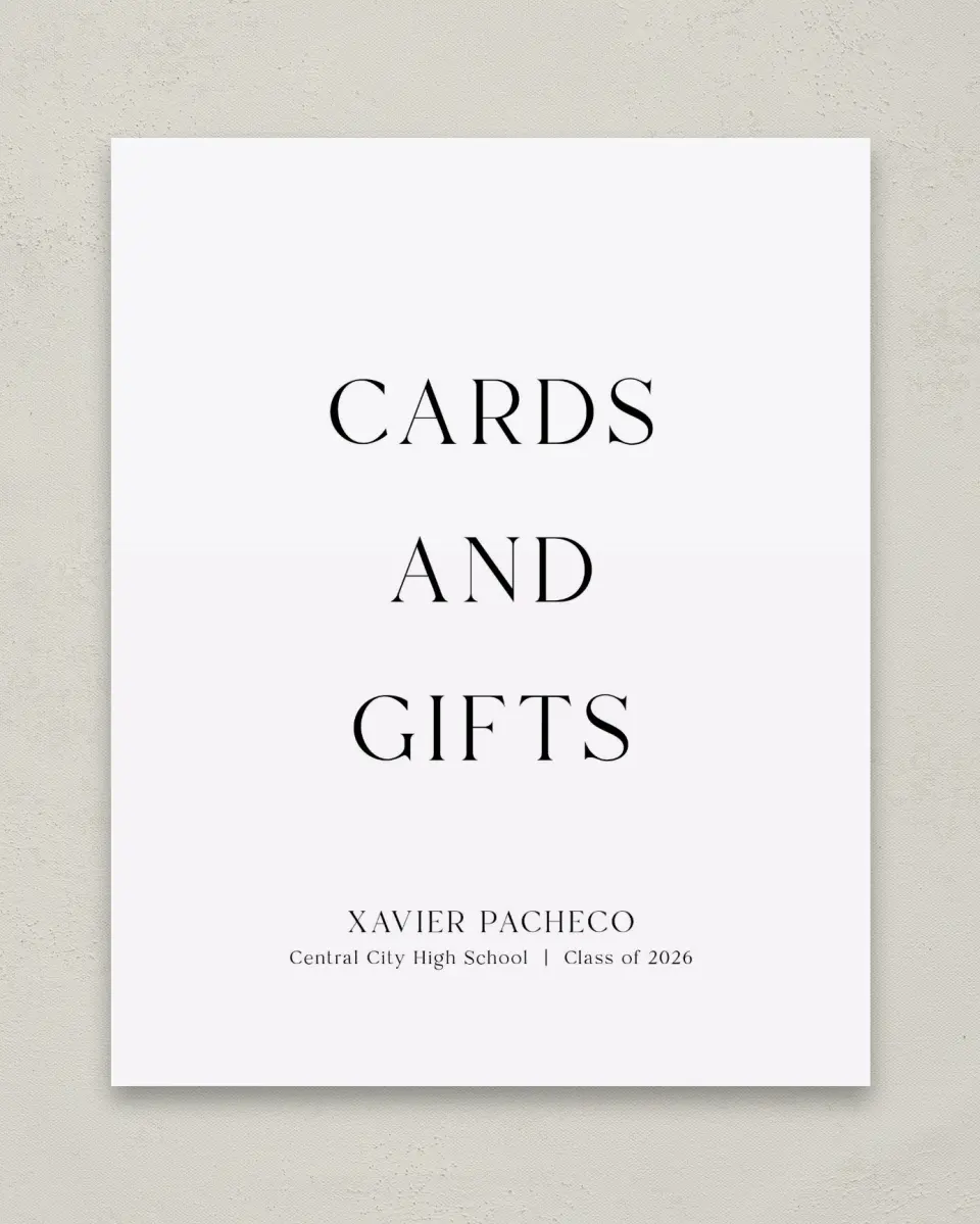 This is a 8" x 10" Cards & Gifts Grad Sign called Senior Spread printed in full color with Gold foil