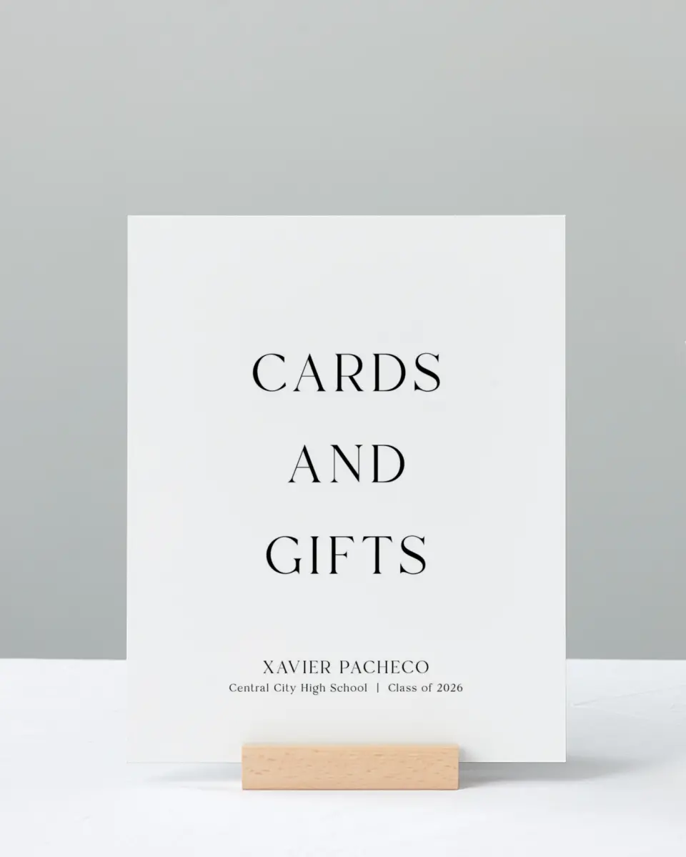 This is a 8" x 10" Cards & Gifts Grad Sign called Senior Spread printed in full color with Rose Gold foil