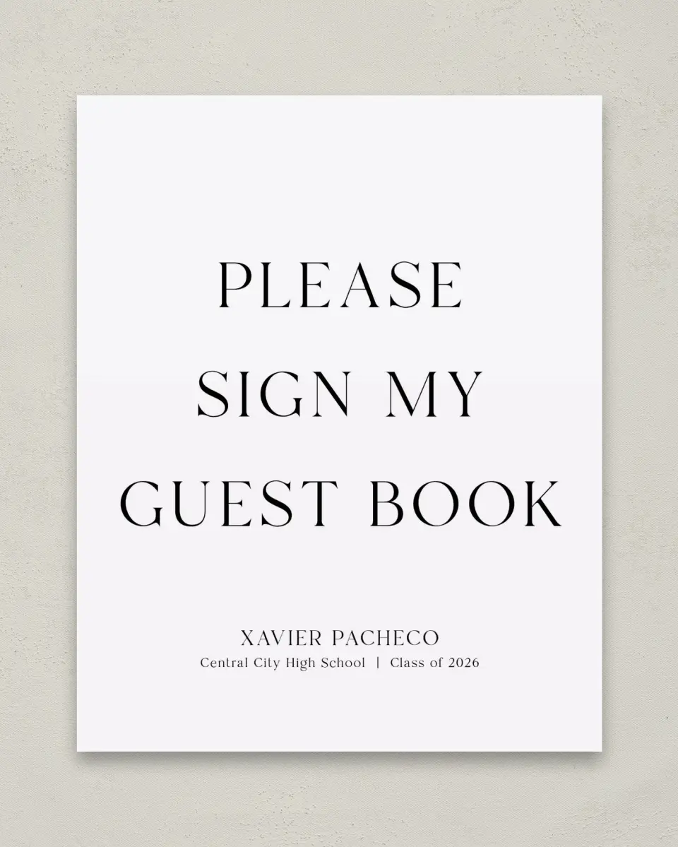 This is a 8" x 10" Guestbook Grad Sign called Senior Spread printed in full color with Gold foil