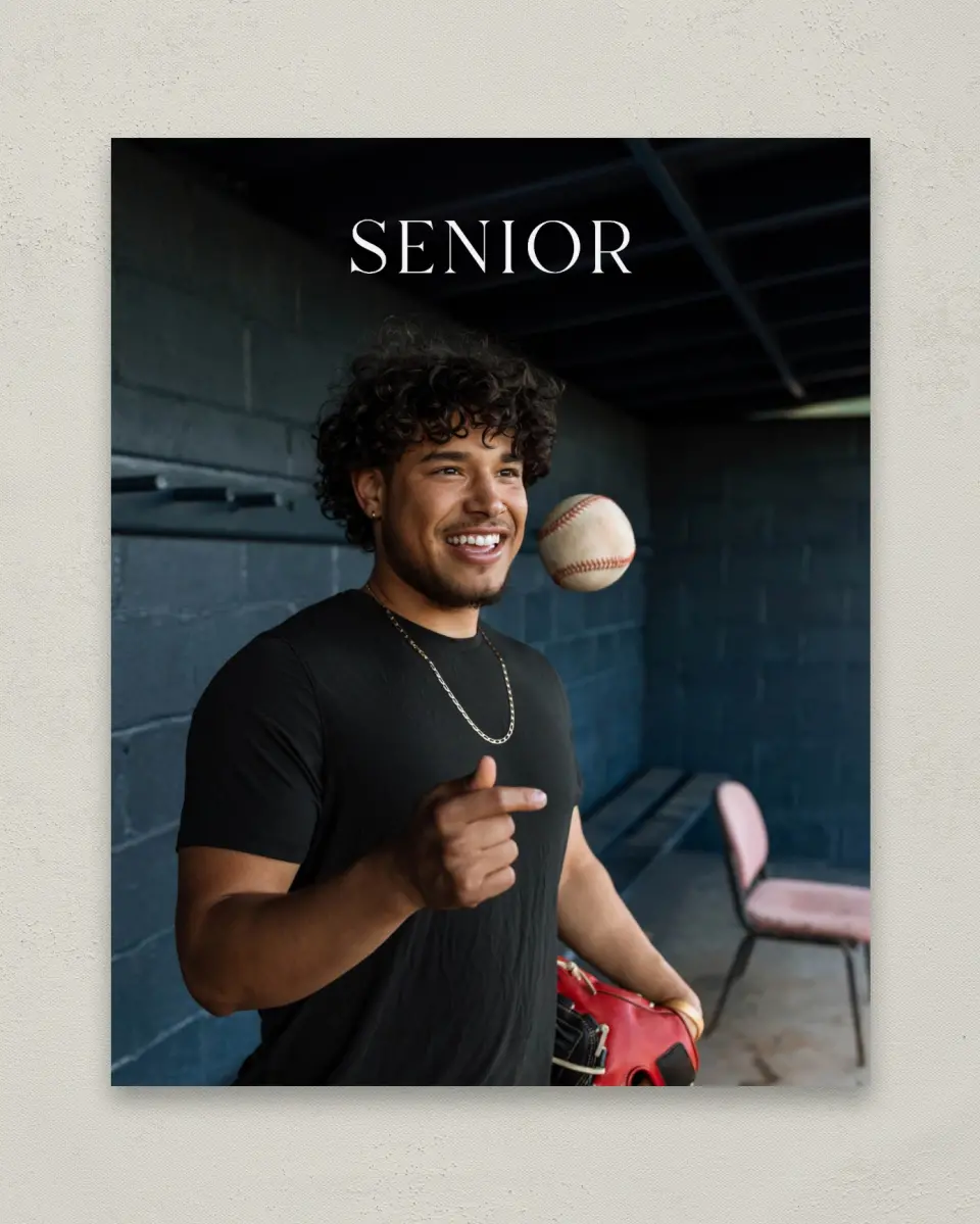 This is a 8" x 10" Photo Grad Sign called Senior Spread printed in full color with Gold foil