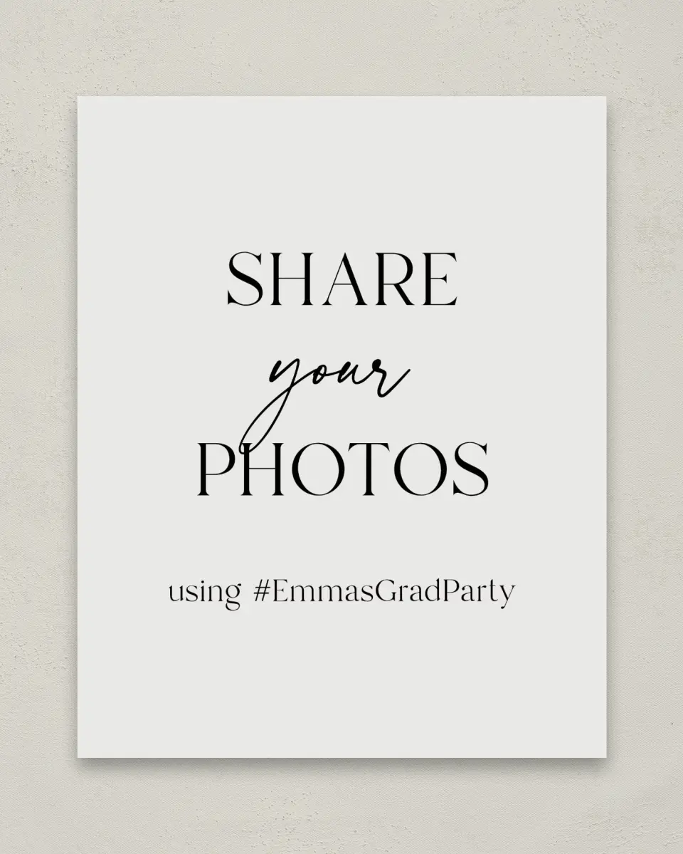 This is a 8" x 10" Let's Celebrate & Snap a Photo Grad Sign called Effortless Edge printed in full color