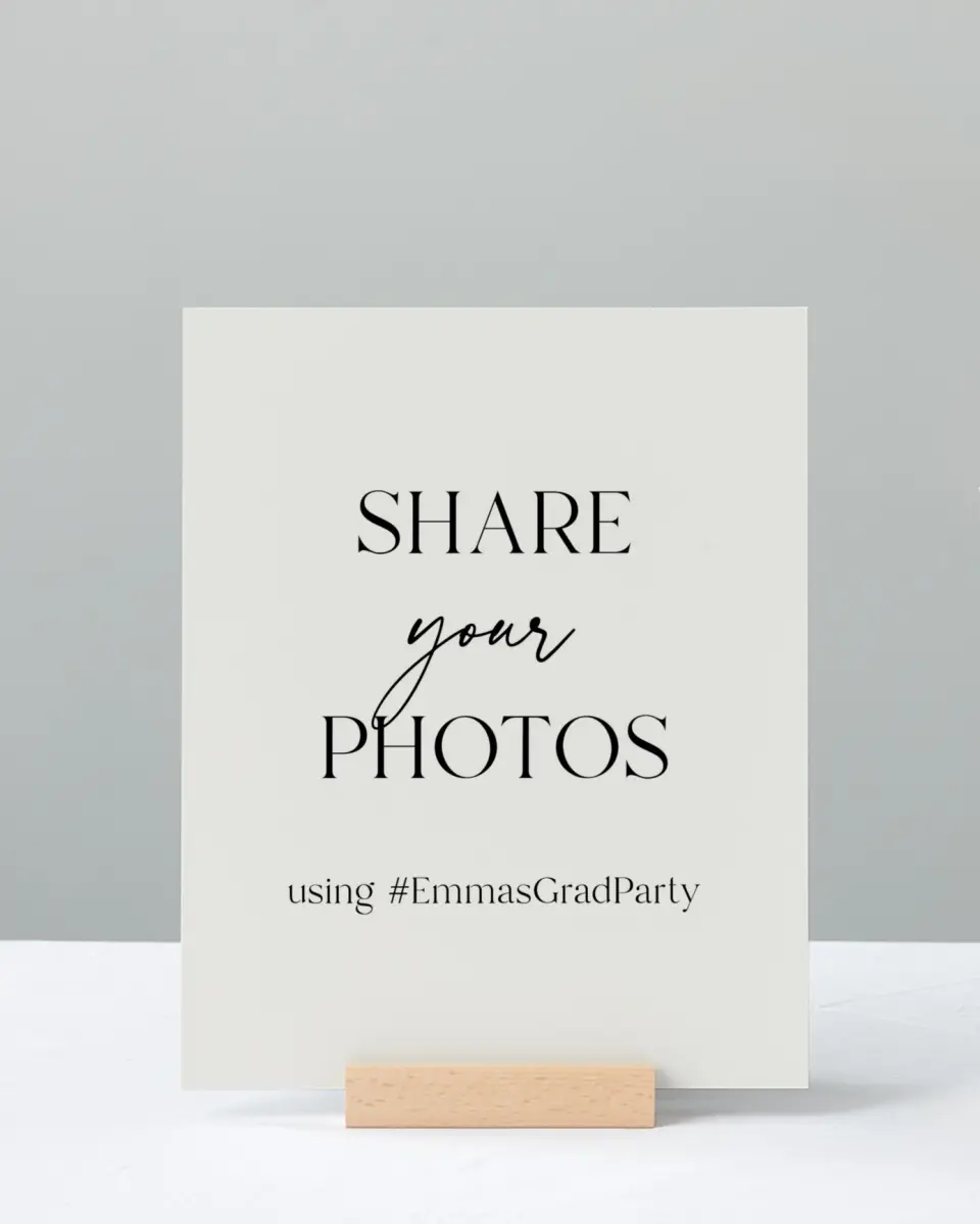 This is a 8" x 10" Let's Celebrate & Snap a Photo Grad Sign called Effortless Edge printed in full color