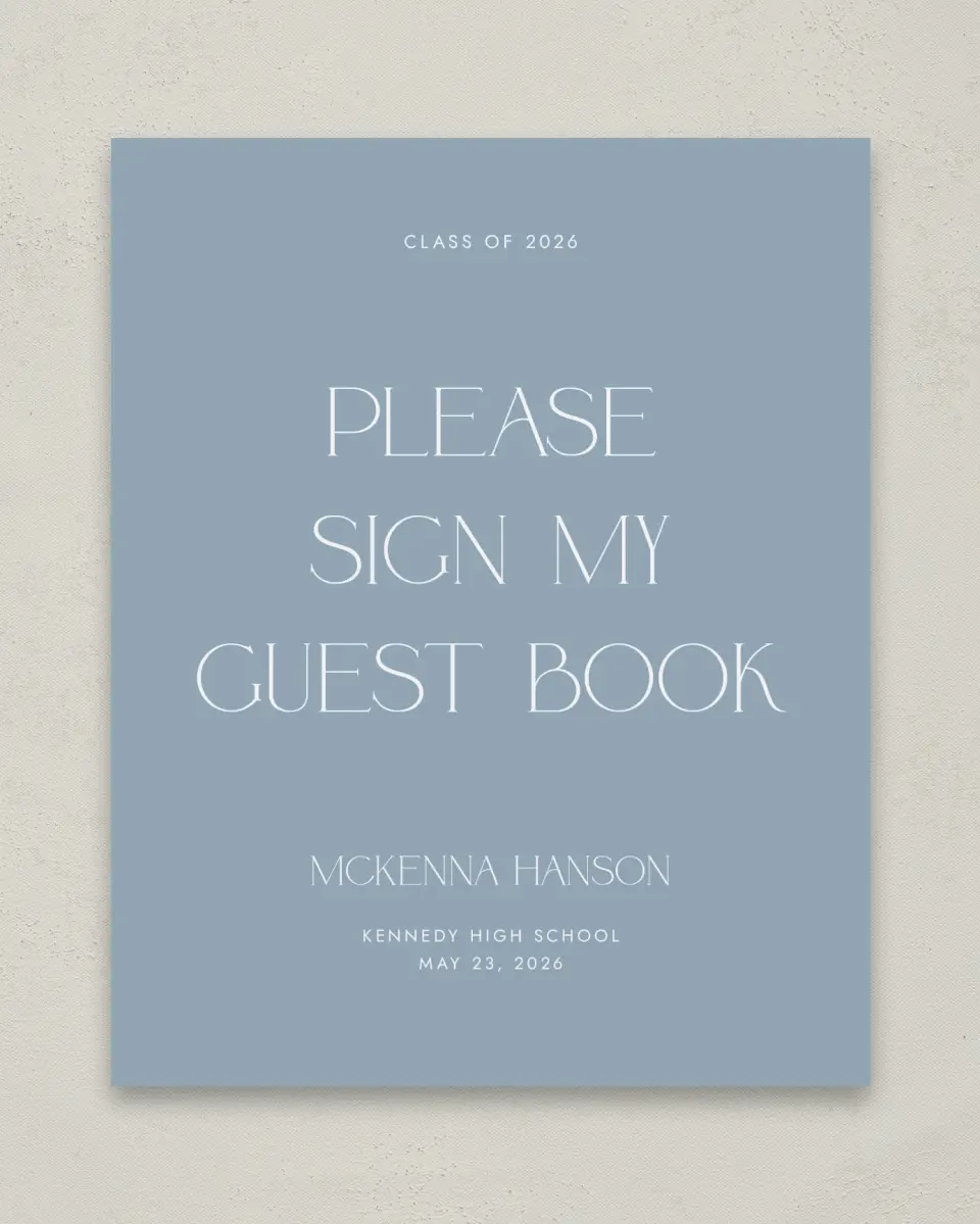 This is a 8" x 10" Guestbook Grad Sign called Graceful Grad printed in full color