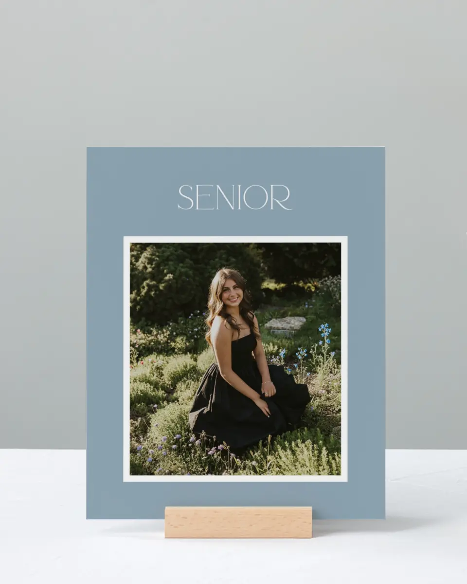 This is a 8" x 10" Photo Grad Sign called Graceful Grad printed in full color with Rose Gold foil