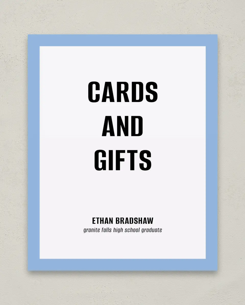 This is a 8" x 10" Cards & Gifts Grad Sign called Clean Cut printed in full color