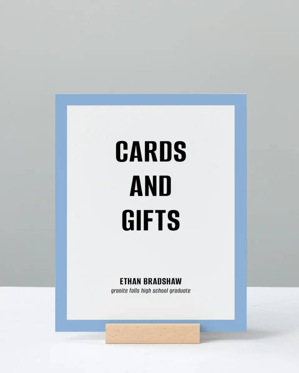 This is a 8" x 10" Cards & Gifts Grad Sign called Clean Cut printed in full color