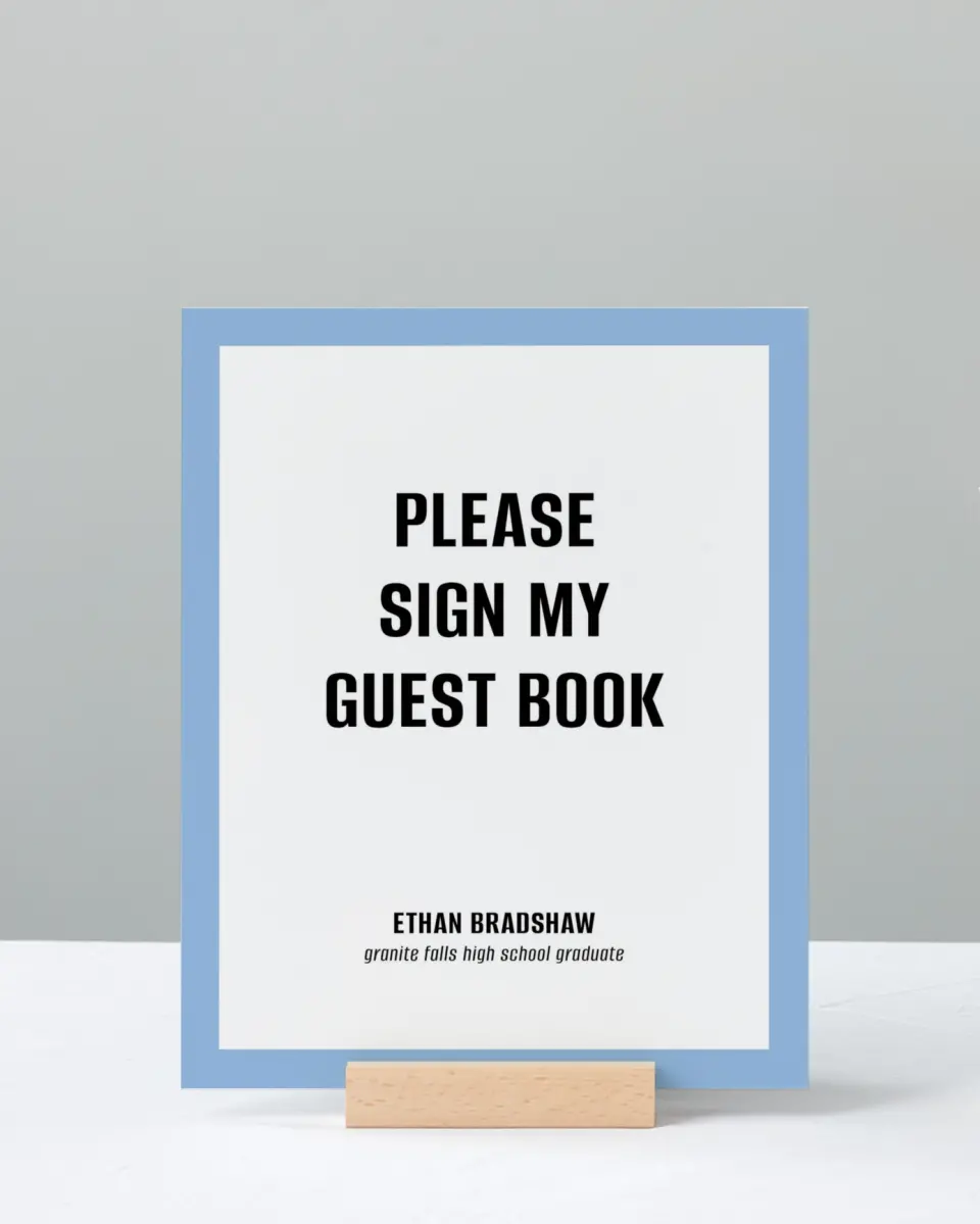 This is a 8" x 10" Guestbook Grad Sign called Clean Cut printed in full color