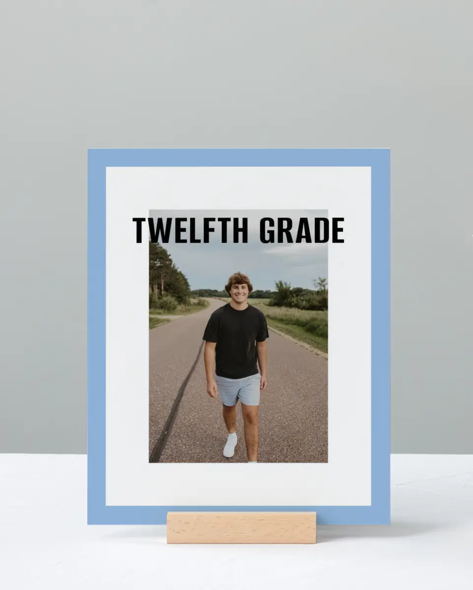 This is a 8" x 10" Photo Grad Sign called Clean Cut printed in full color with Rose Gold foil