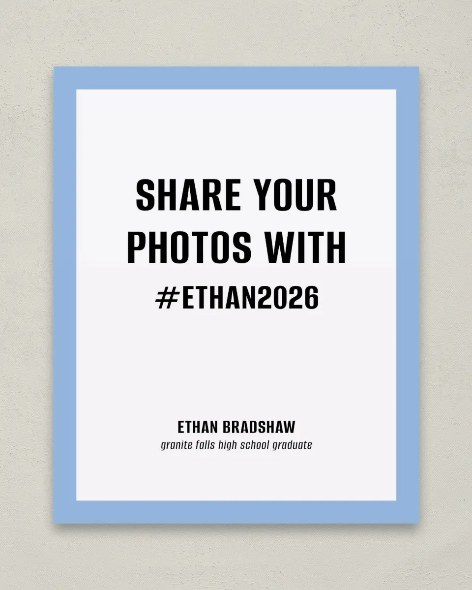 This is a 8" x 10" Let's Celebrate & Snap a Photo Grad Sign called Clean Cut printed in full color