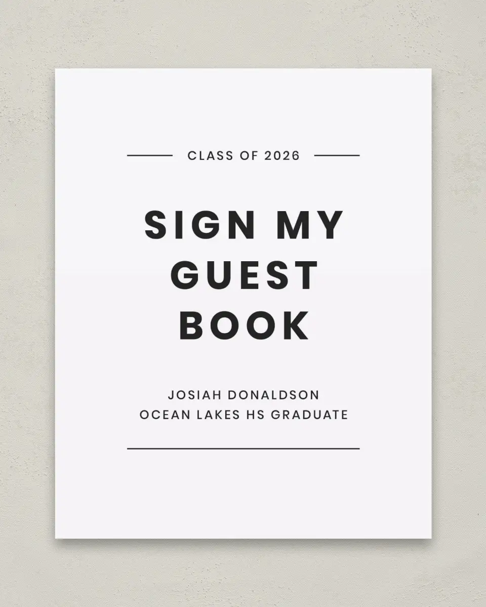 This is a 8" x 10" Guestbook Grad Sign called Simple Stroll printed in full color