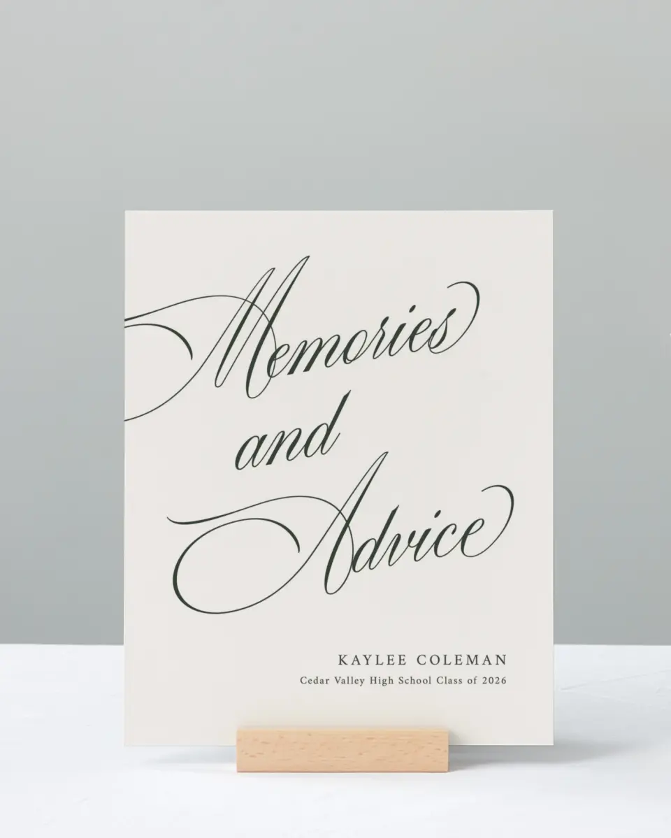This is a 8" x 10" Memory & Advice Grad Sign called Grand Flourish printed in full color