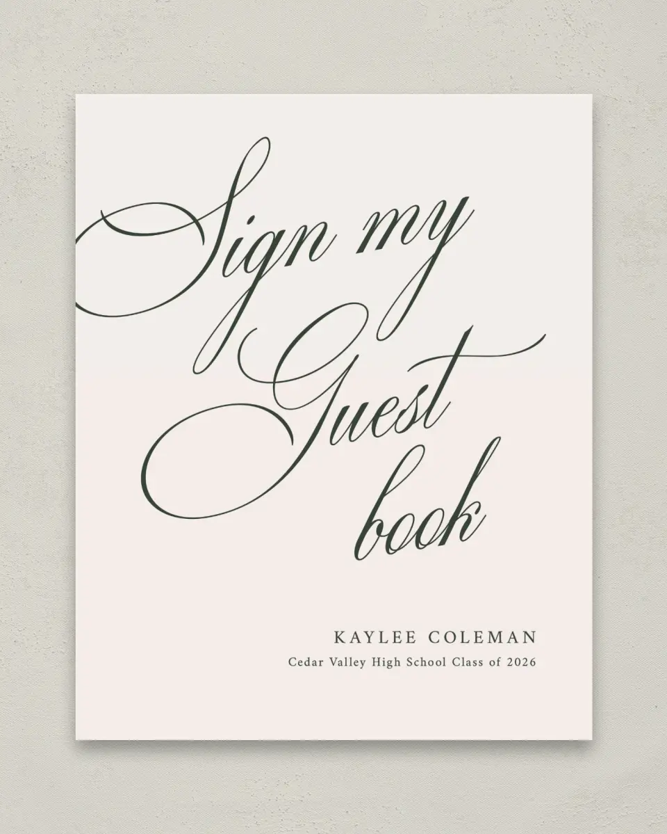This is a 8" x 10" Guestbook Grad Sign called Grand Flourish printed in full color