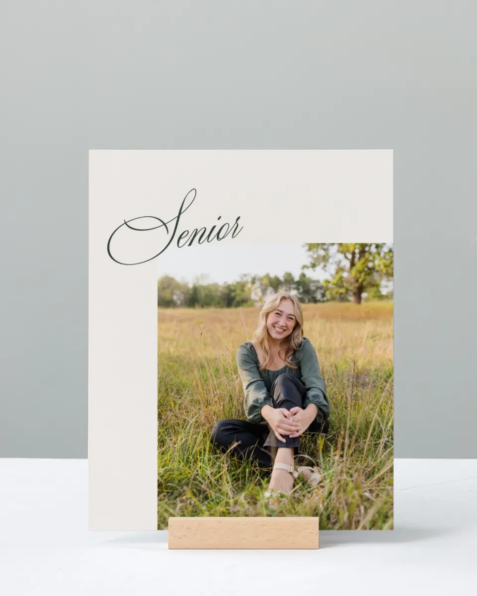 This is a 8" x 10" Photo Grad Sign called Grand Flourish printed in full color with Rose Gold foil