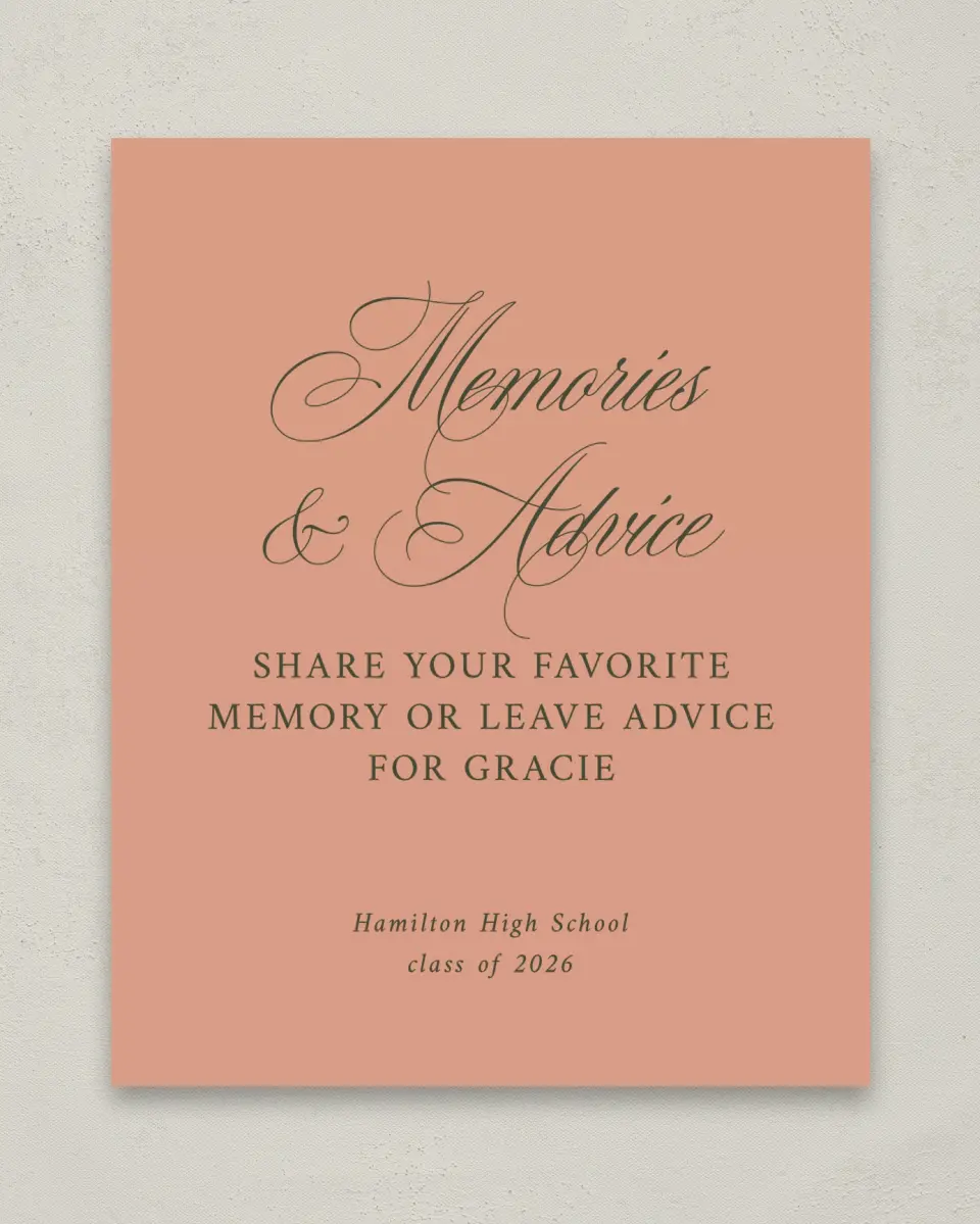 This is a 8" x 10" Memory & Advice Grad Sign called Refined Celebration printed in full color