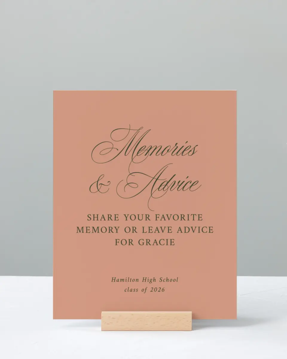 This is a 8" x 10" Memory & Advice Grad Sign called Refined Celebration printed in full color