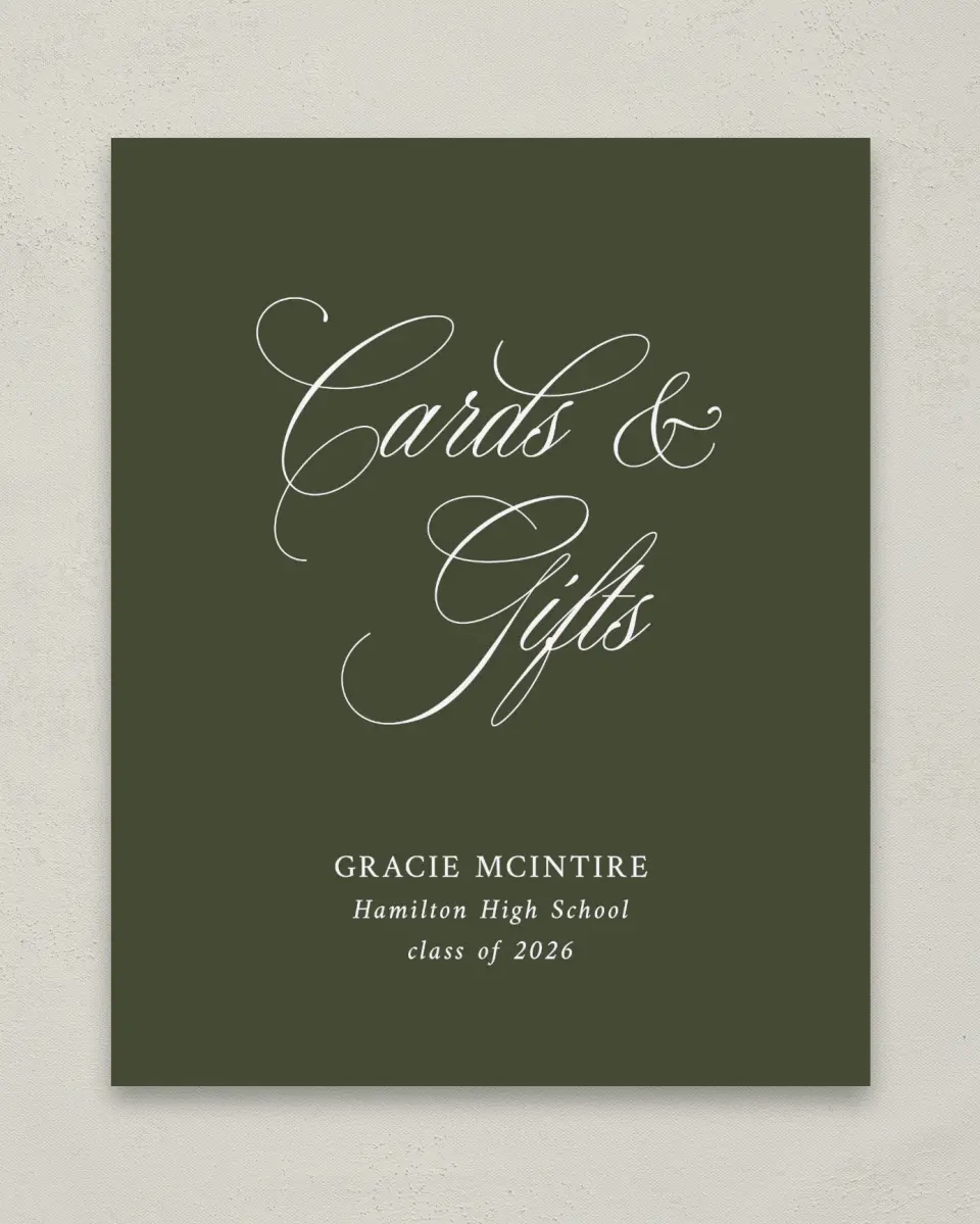 This is a 8" x 10" Cards & Gifts Grad Sign called Refined Celebration printed in full color