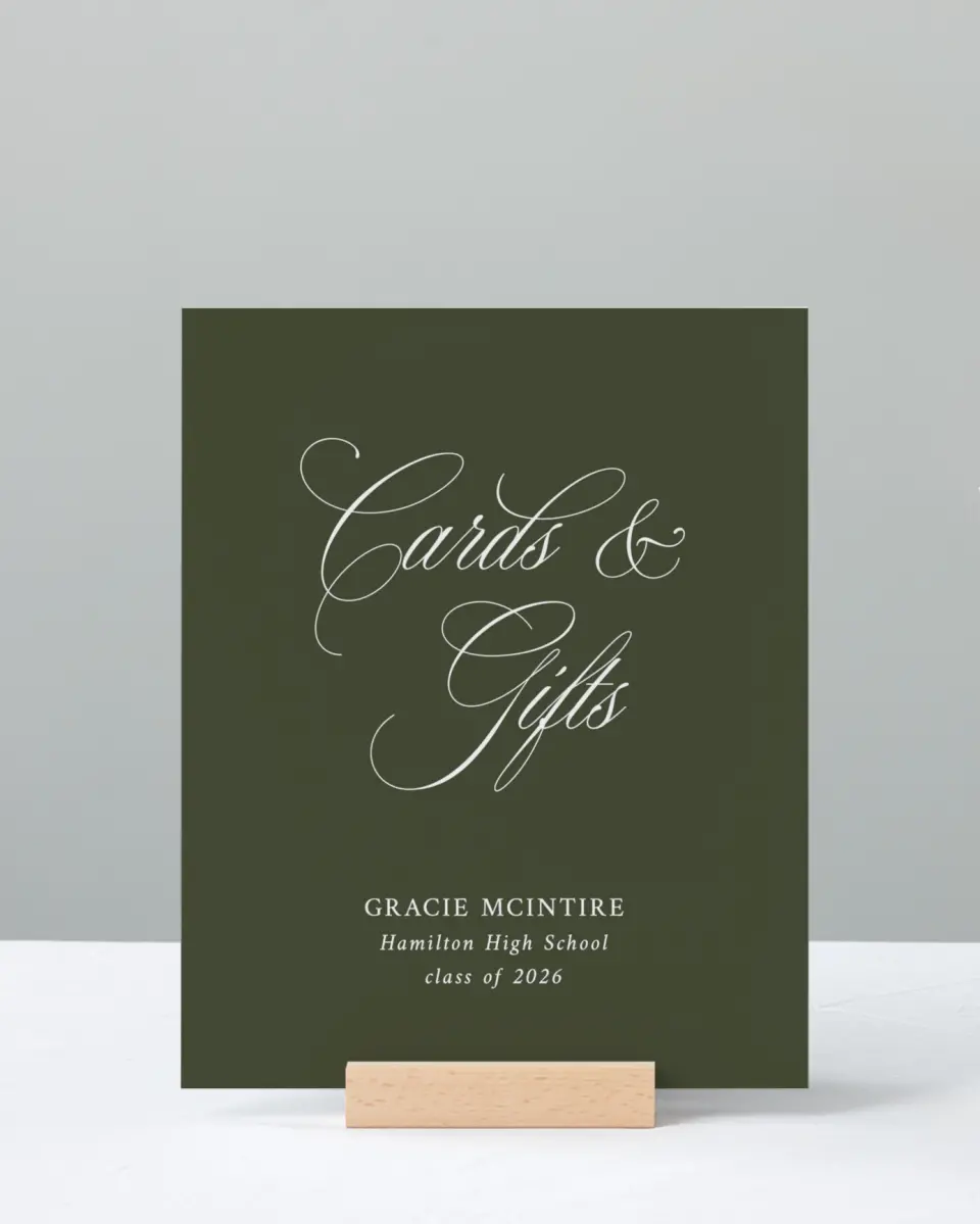 This is a 8" x 10" Cards & Gifts Grad Sign called Refined Celebration printed in full color